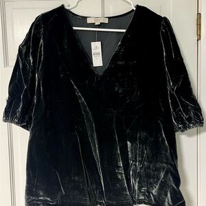 LOFT Dark Charcoal Velvet Blouse